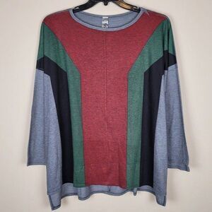Go Couture Size XL Colorblock Top Long Sleeve Gray Green Red Black